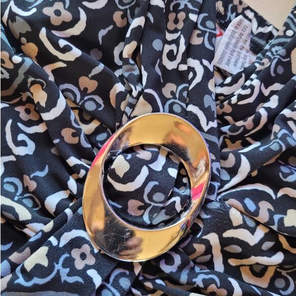 R&K Originals Black Ivory Midi Dress 10 Boho Geometric Sleeveless V Neck Modest - Picture 4 of 9